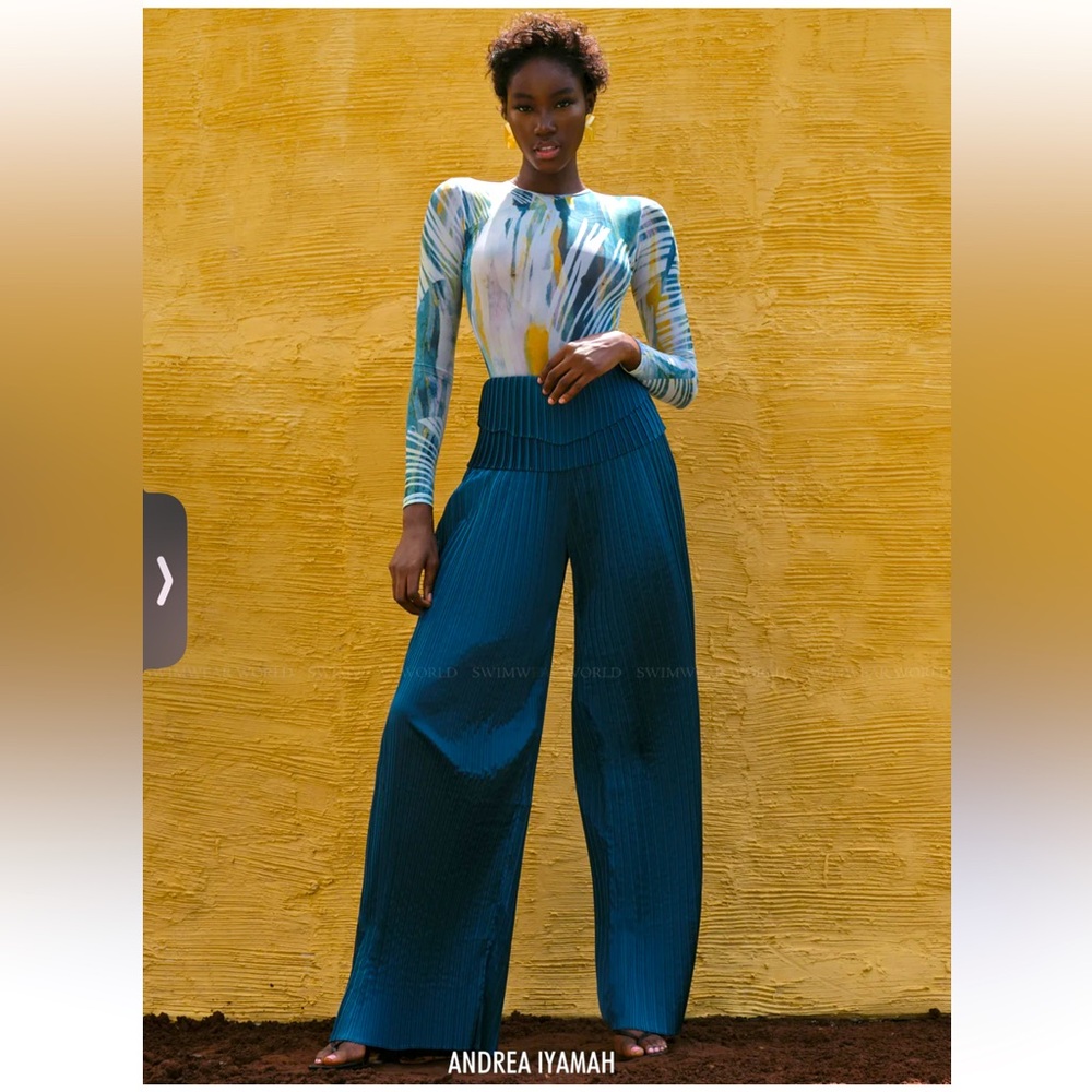 Andrea Iyamah Deep Blue Wide-Leg Pants